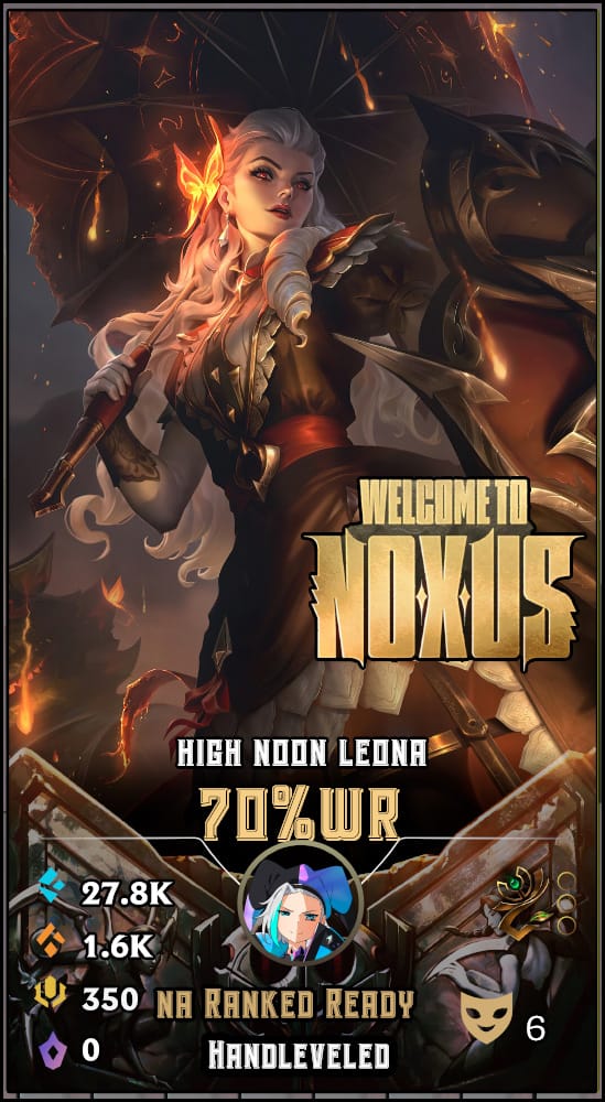 High Noon Leona | NA | 70% Win Rate | Hand-Leveled & Ranked Ready