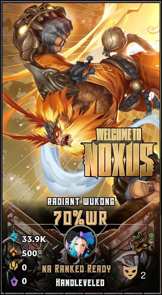 Radiant Wukong | NA | 70% Win Rate | Hand-Leveled & Ranked Ready