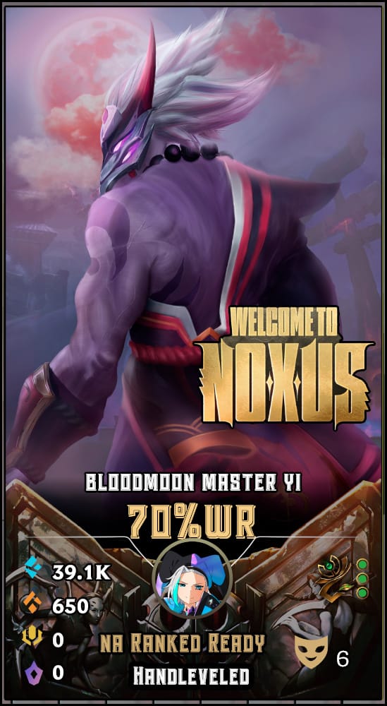 BloodMoon Master Yi | NA | 70% Win Rate | Hand-Leveled & Ranked Ready