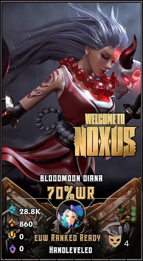 BloodMoon Diana | EUW | 70% Win Rate | Hand-Leveled & Ranked Ready