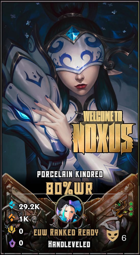 Porcelain Kindred | EUW | 80% Win Rate | Hand-Leveled & Ranked Ready