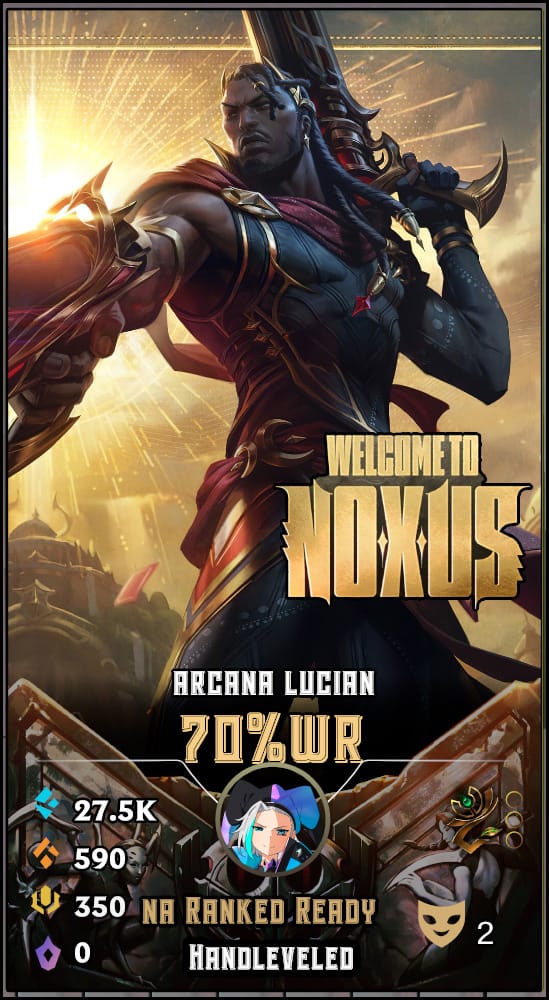 Arcana Lucian | NA | 70% Win Rate | Hand-Leveled & Ranked Ready