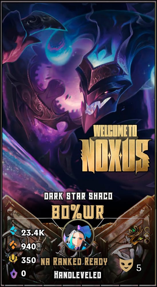 Dark Star Shaco | NA | 80% Win Rate | Hand-Leveled & Ranked Ready