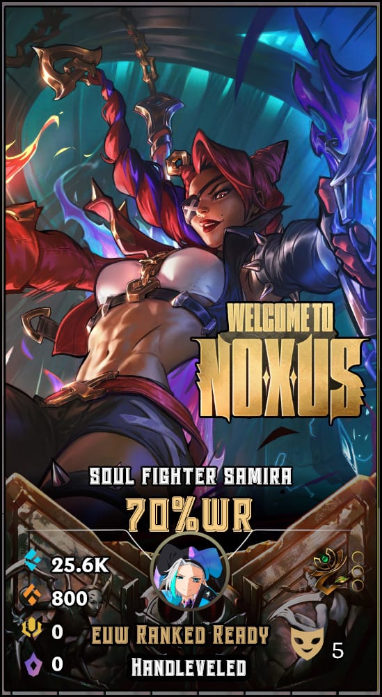 Soul Fighter Samira | EUW | 70% Win Rate | Hand-Leveled & Ranked Ready
