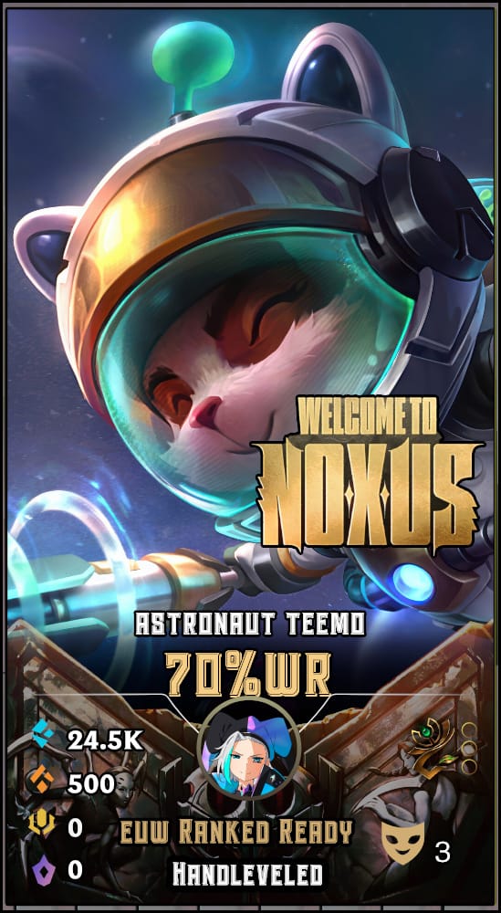 Astronaut Teemo | EUW | 70% Win Rate | Hand-Leveled & Ranked Ready