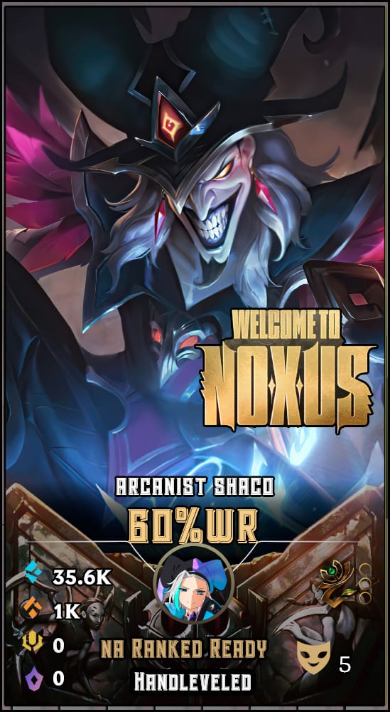 Arcanist Shaco | NA | 60% Win Rate | Hand-Leveled & Ranked Ready