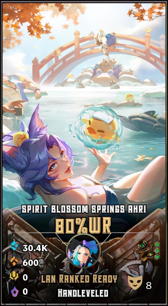 Spirit Blossom Springs Ahri  | LAN | 80% Win Rate | Hand-Leveled & Ranked Ready