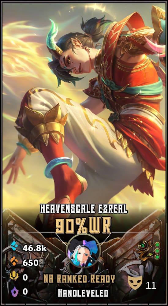 Heavenscale Ezreal | NA | 90% Win Rate | Hand-Leveled & Ranked Ready